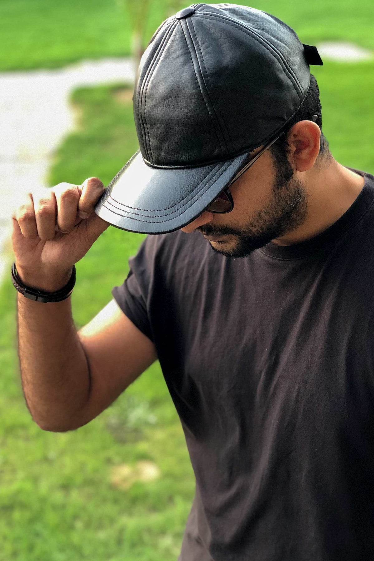 Soft Genuine Leather Adjustable Cap – Unisex Comfort Fit- Black