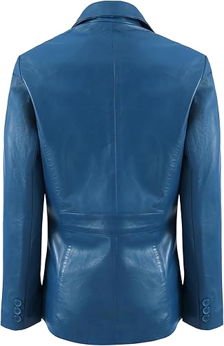 Classic 2-Button Lambskin Leather Blazer Women-BlUE
