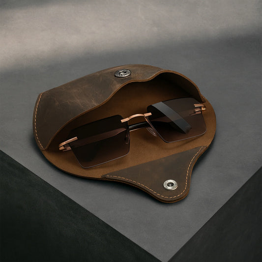 Artist Vintage Leather Eyewear Pouch Classic Protective Case - Vintage Brown