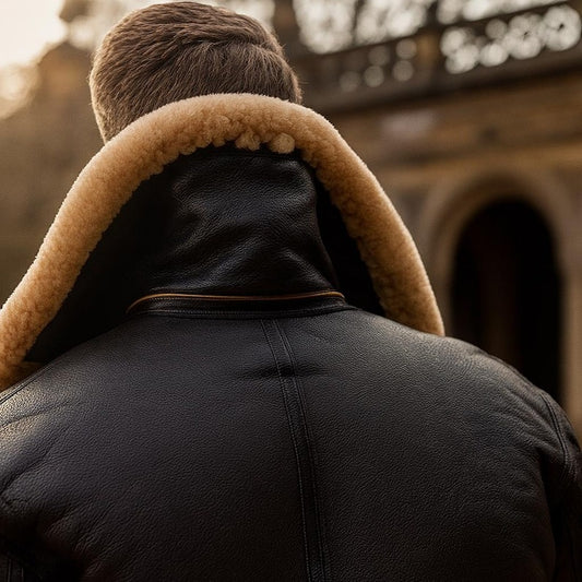 Premium Shearling Fur Leather Jacket-Brown