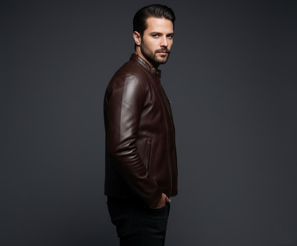 Brown Mens Pure Sheep Leather Zipper Jacket