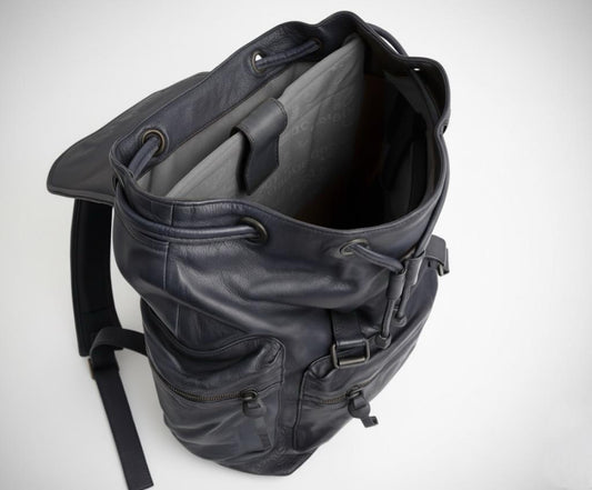 Leather Backpack Travel Laptop Office Bag - Vintage Blue