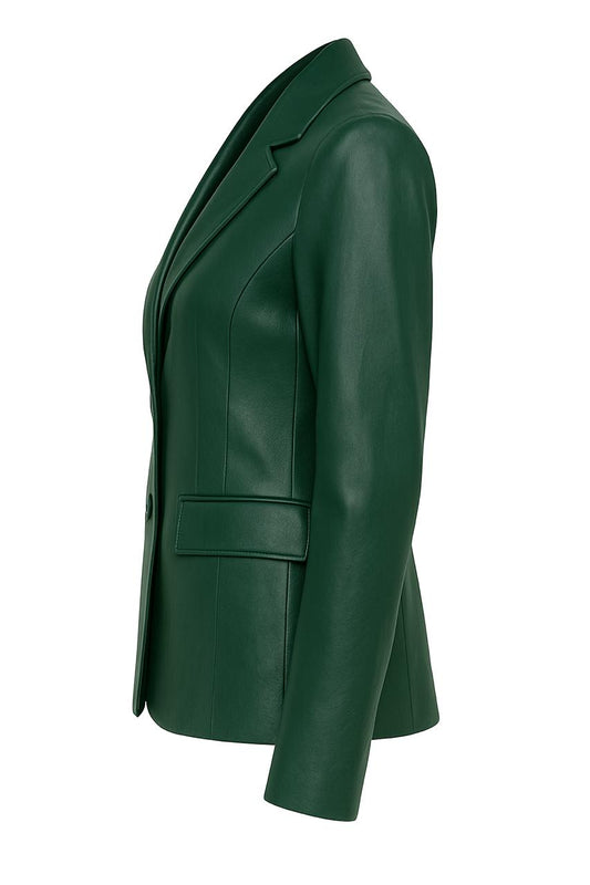 Premium 2-Button Lambskin Leather Blazer Women Limited Edition-Green