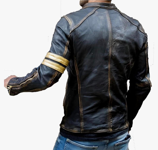 Cafe Racer Genuine Lambskin Leather Jacket-Black