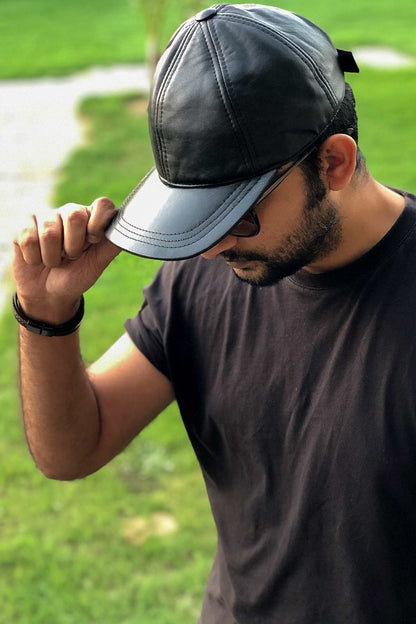 Soft Genuine Leather Adjustable Cap – Unisex Comfort Fit- Black