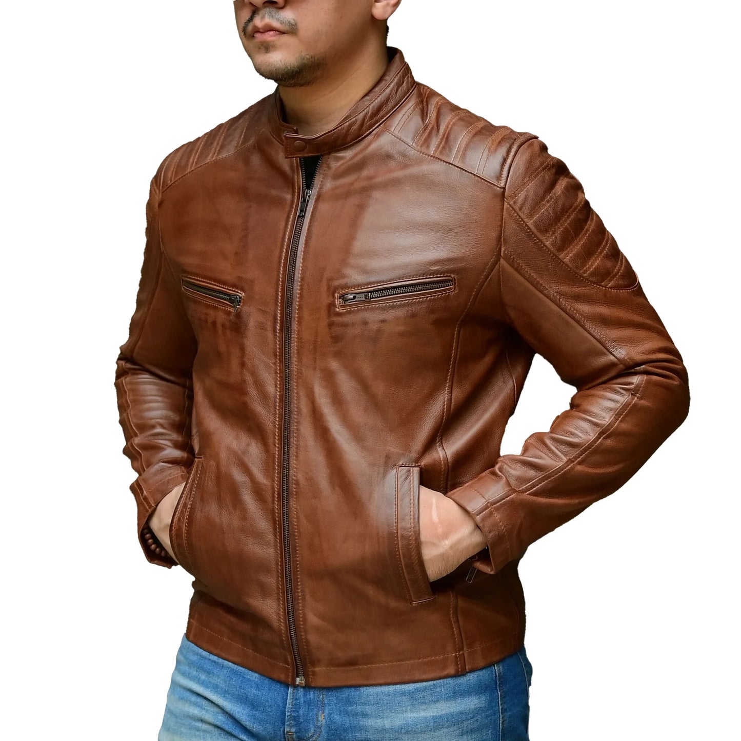 Artist Cafe Racer Vintage Look Motorcycle Lambskin Leather Jacket