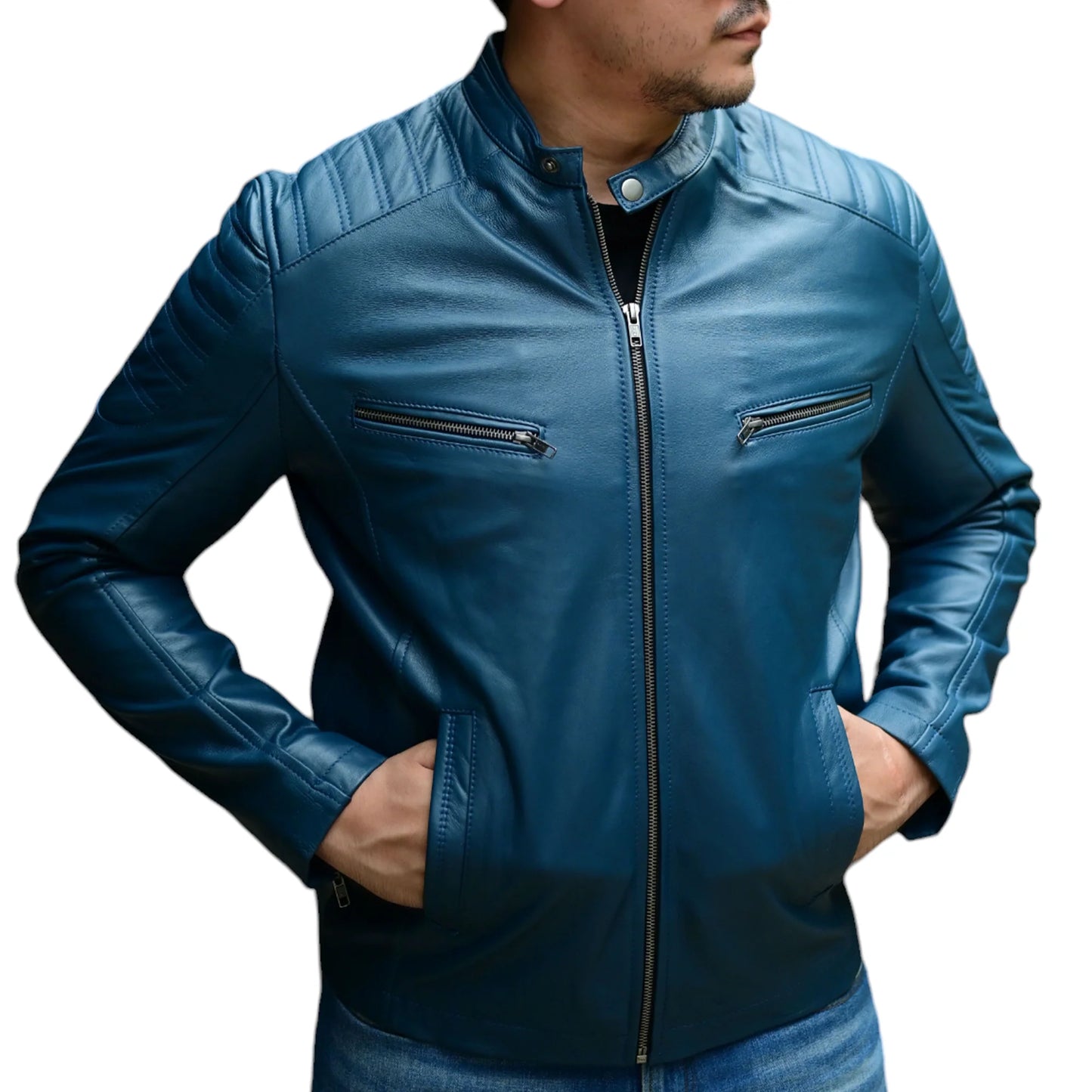 Artist Cafe Racer Vintage Look Motorcycle Lambskin Leather Jacket