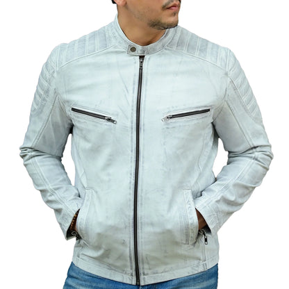 Artist Cafe Racer Vintage Look Motorcycle Lambskin Leather Jacket