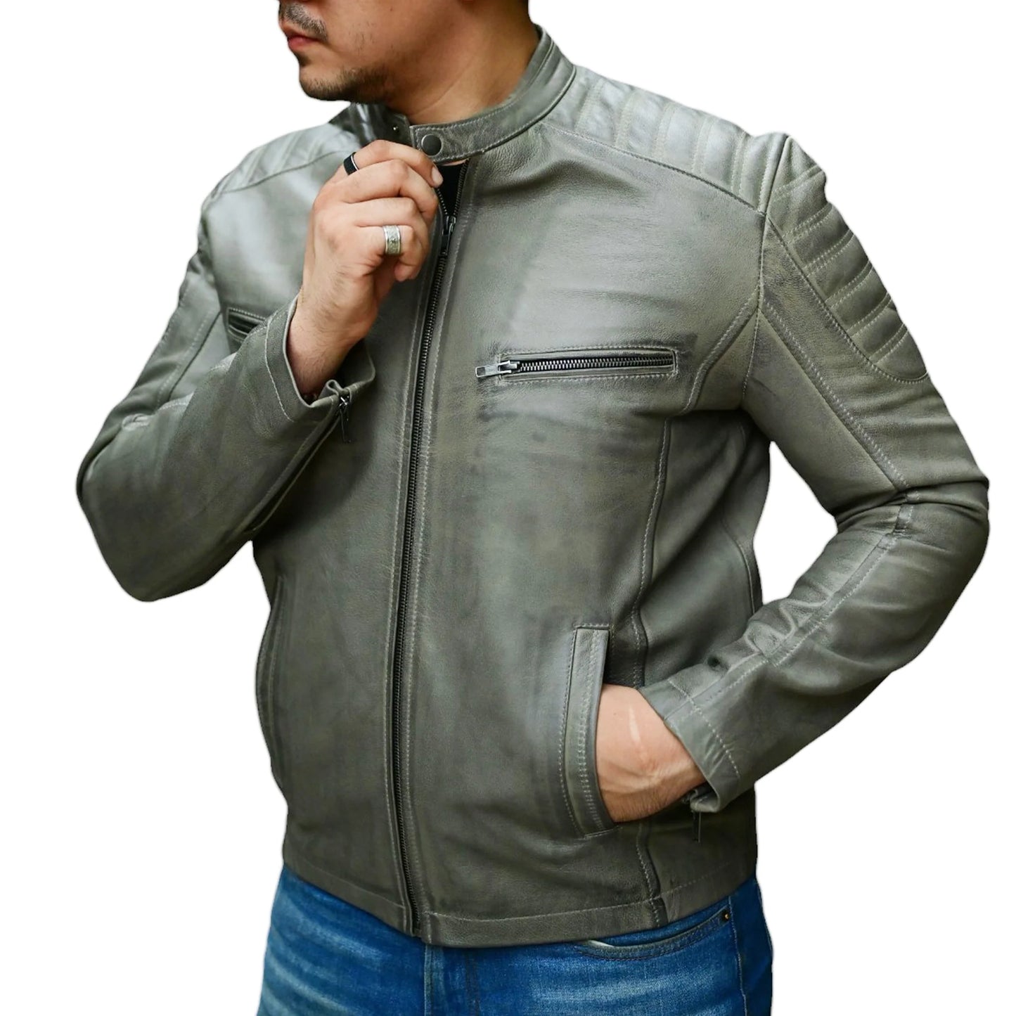 Artist Cafe Racer Vintage Look Motorcycle Lambskin Leather Jacket