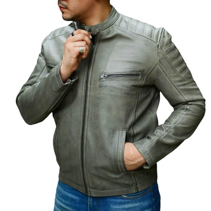 Artist Cafe Racer Vintage Look Motorcycle Lambskin Leather Jacket