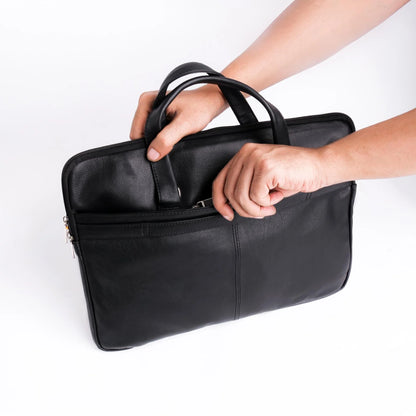 The Leather Artist Founder Ultra Slim Leather Laptop Bag-Black