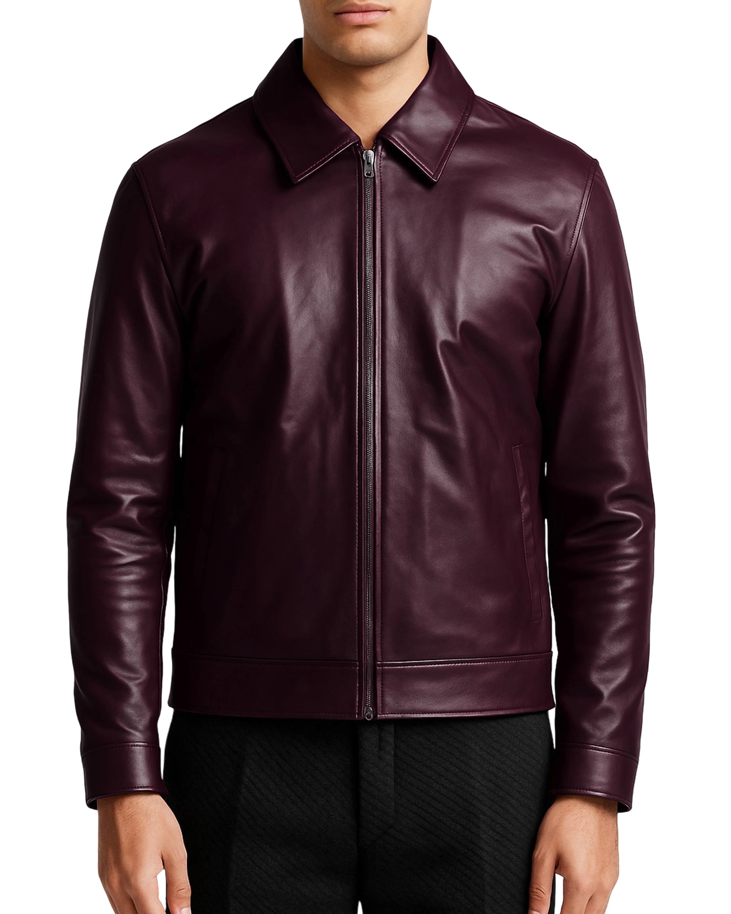 Harrington Burgundy Mens Leather Jacket-Limited Edition
