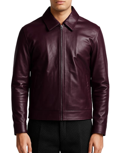 Harrington Burgundy Mens Leather Jacket-Limited Edition