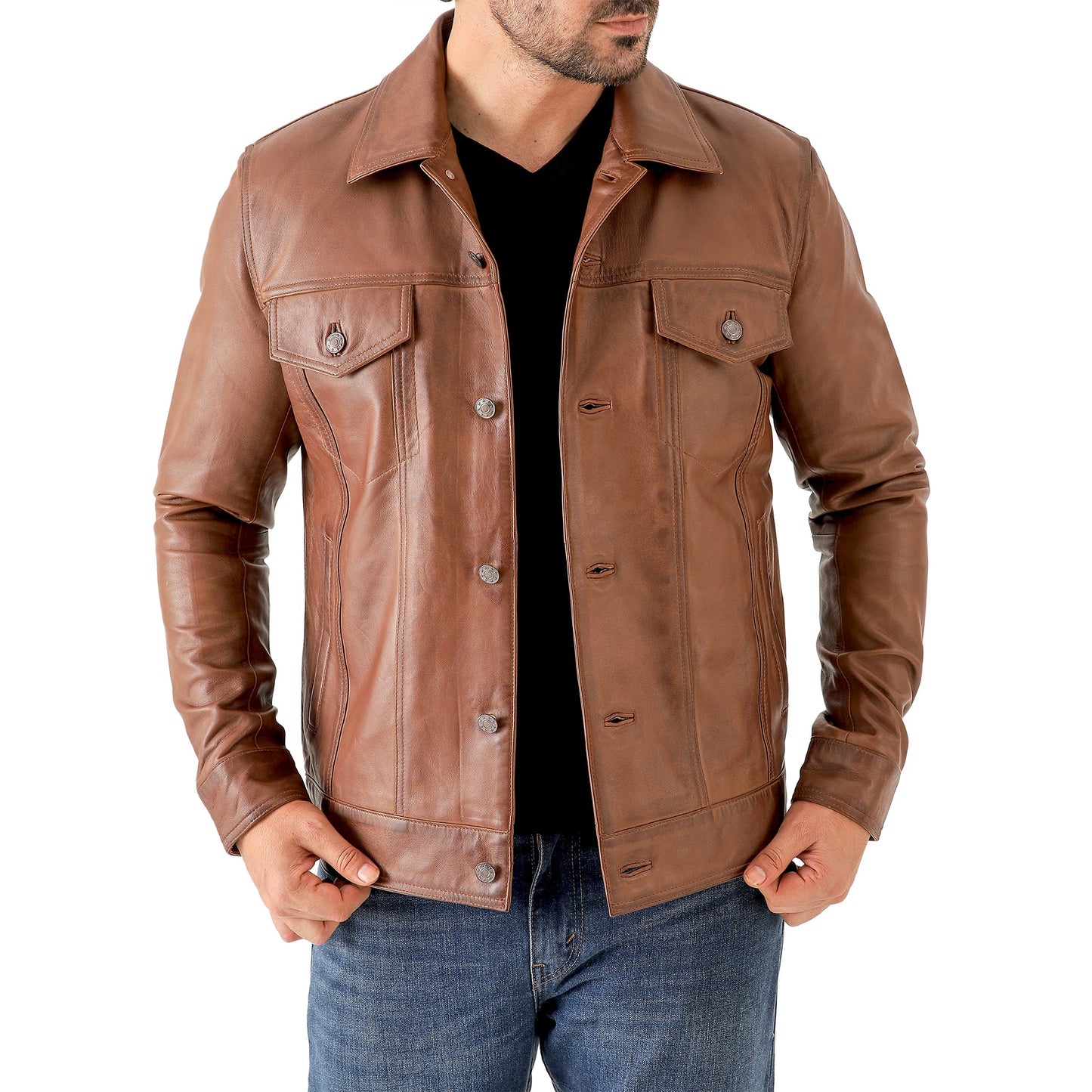 Artist Men’s Leather Trucker Jacket