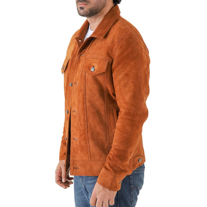 Men’s Premium Suede Leather Trucker Jacket Classic Shirt