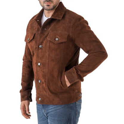 Men’s Premium Suede Leather Trucker Jacket Classic Shirt