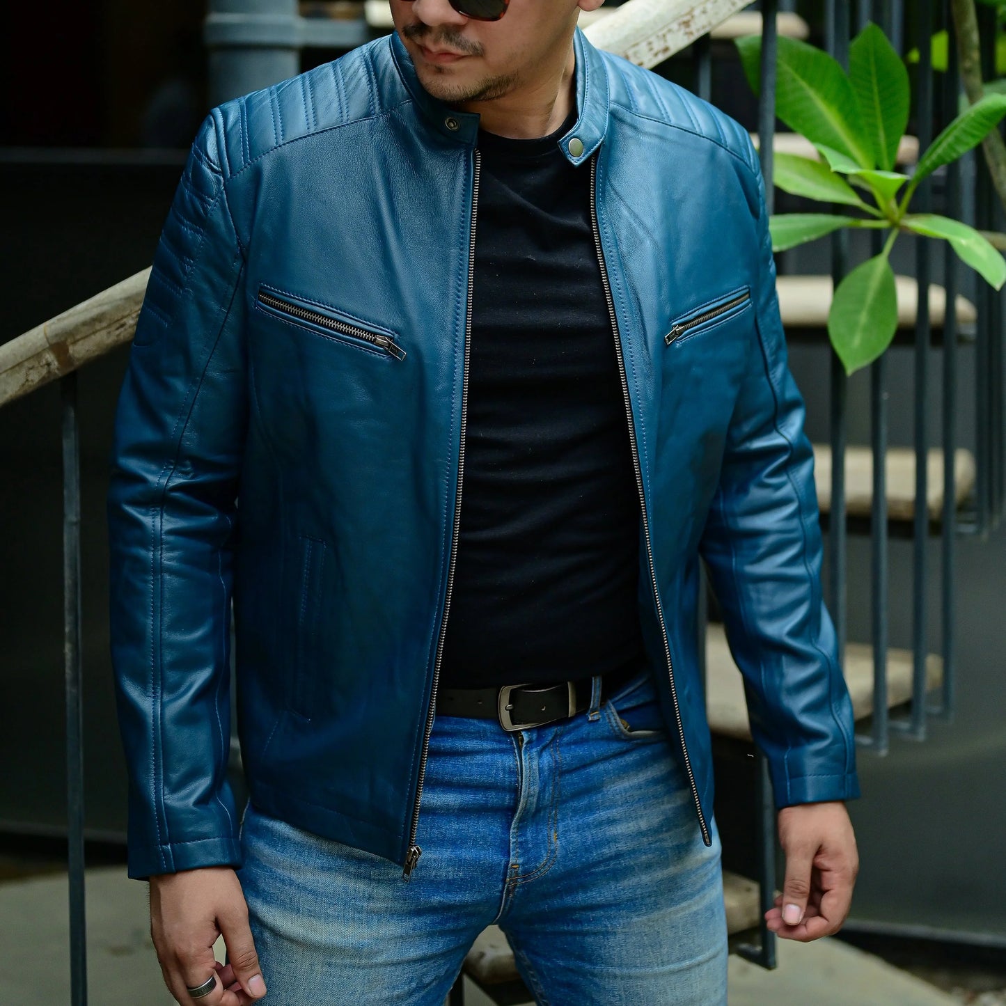 Artist Cafe Racer Vintage Look Motorcycle Lambskin Leather Jacket