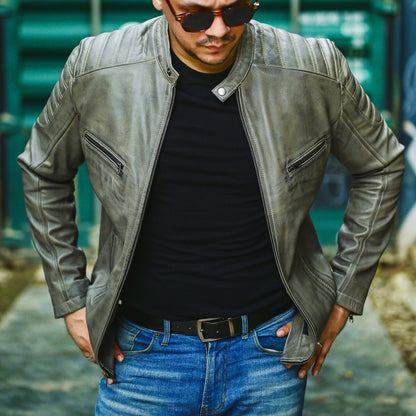 Artist Cafe Racer Vintage Look Motorcycle Lambskin Leather Jacket