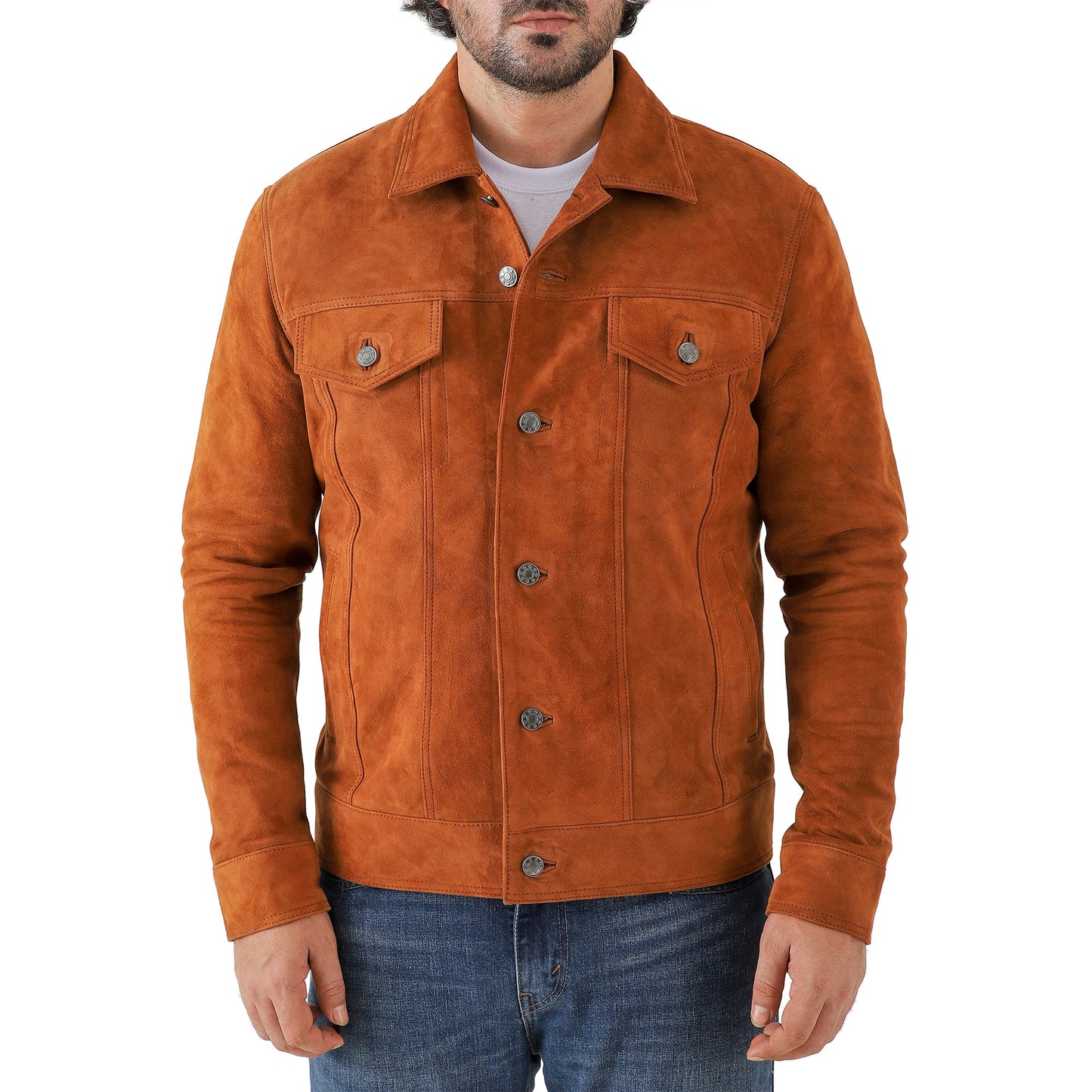 Men’s Premium Suede Leather Trucker Jacket Classic Shirt