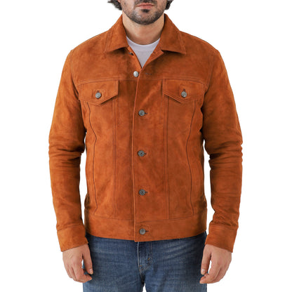 Men’s Premium Suede Leather Trucker Jacket Classic Shirt