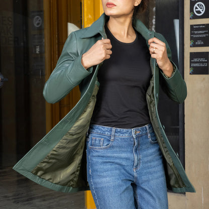 Artist Women’s Real Leather 3/4 Length Car Coat