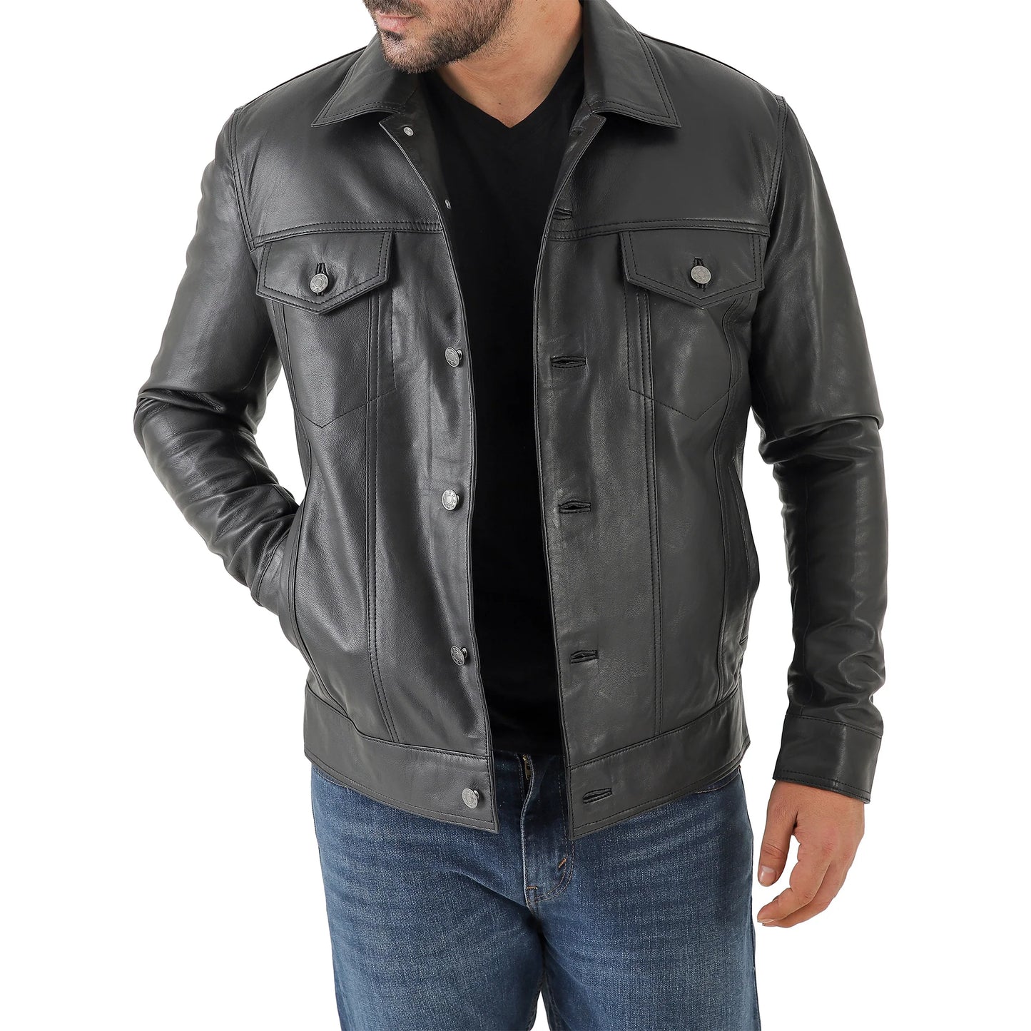 Artist Men’s Leather Trucker Jacket