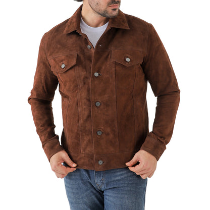 Men’s Premium Suede Leather Trucker Jacket Classic Shirt
