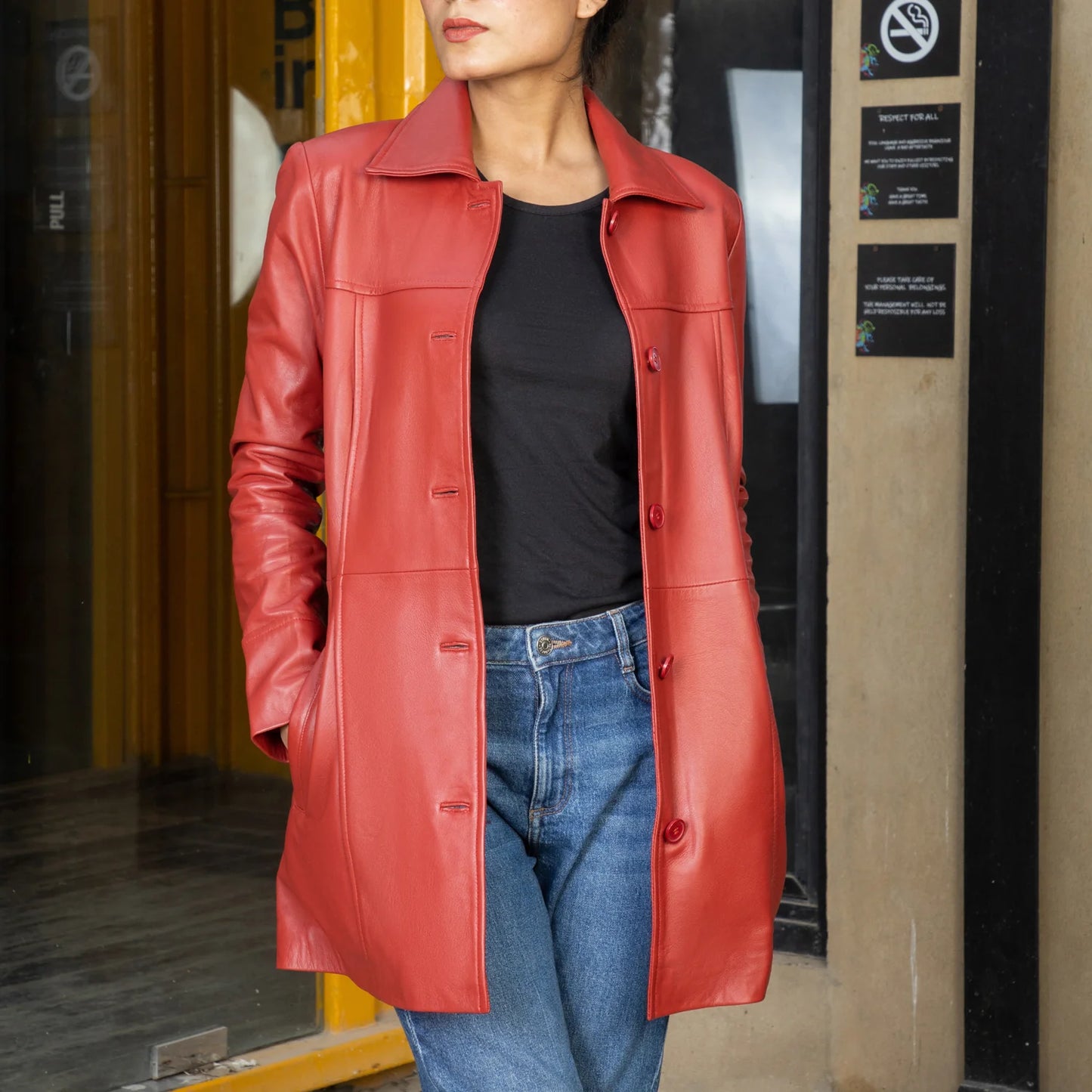 Artist Women’s Real Leather 3/4 Length Car Coat