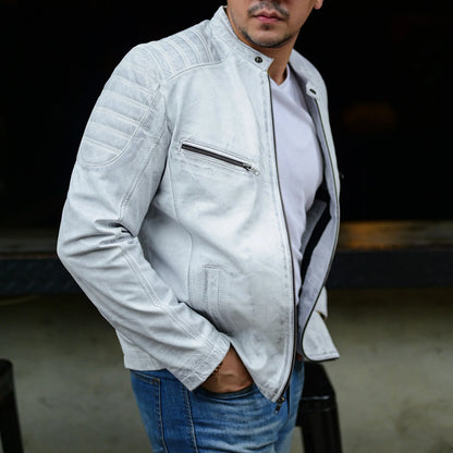 Artist Cafe Racer Vintage Look Motorcycle Lambskin Leather Jacket