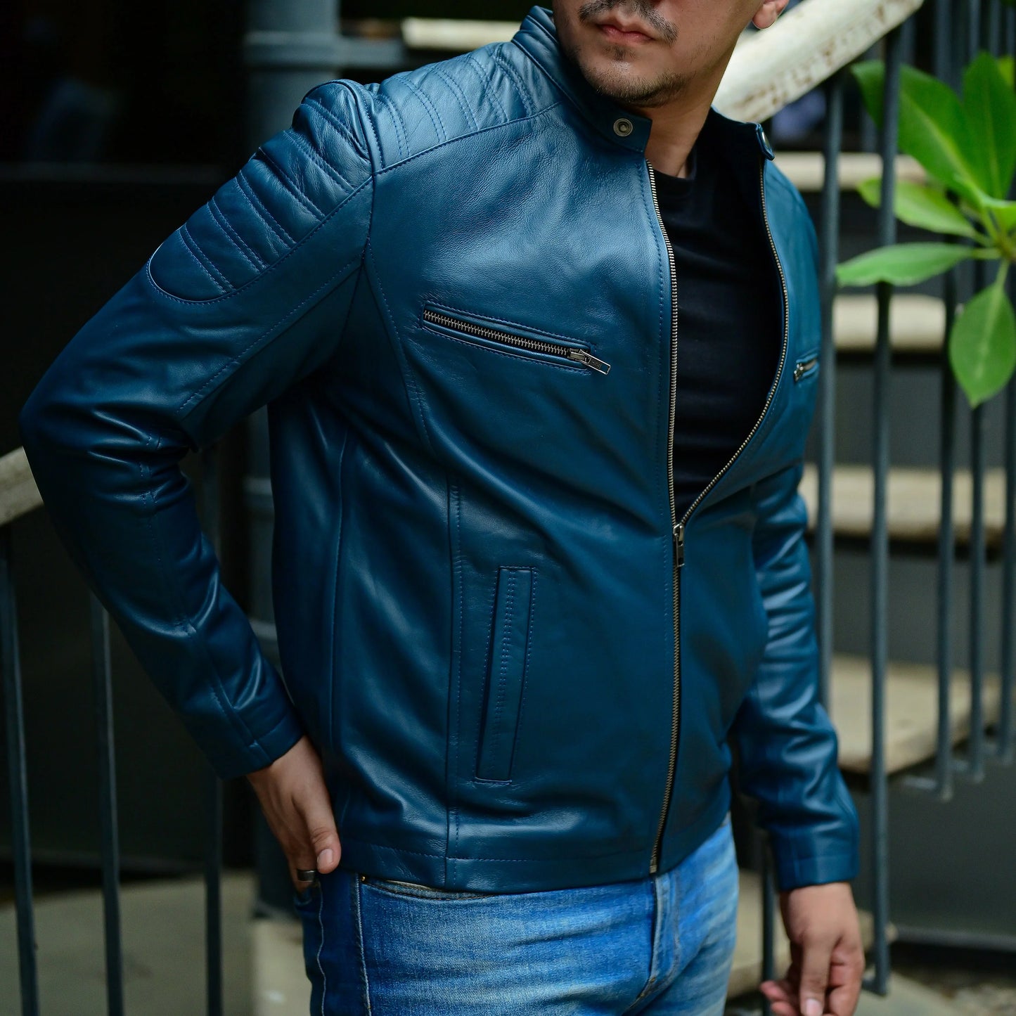 Artist Cafe Racer Vintage Look Motorcycle Lambskin Leather Jacket