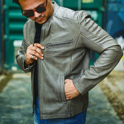 Artist Cafe Racer Vintage Look Motorcycle Lambskin Leather Jacket