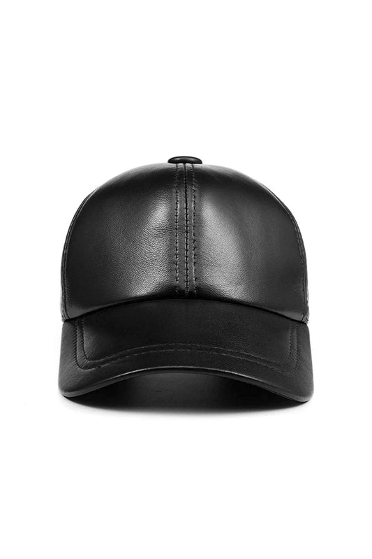 Soft Genuine Leather Adjustable Cap – Unisex Comfort Fit- Black