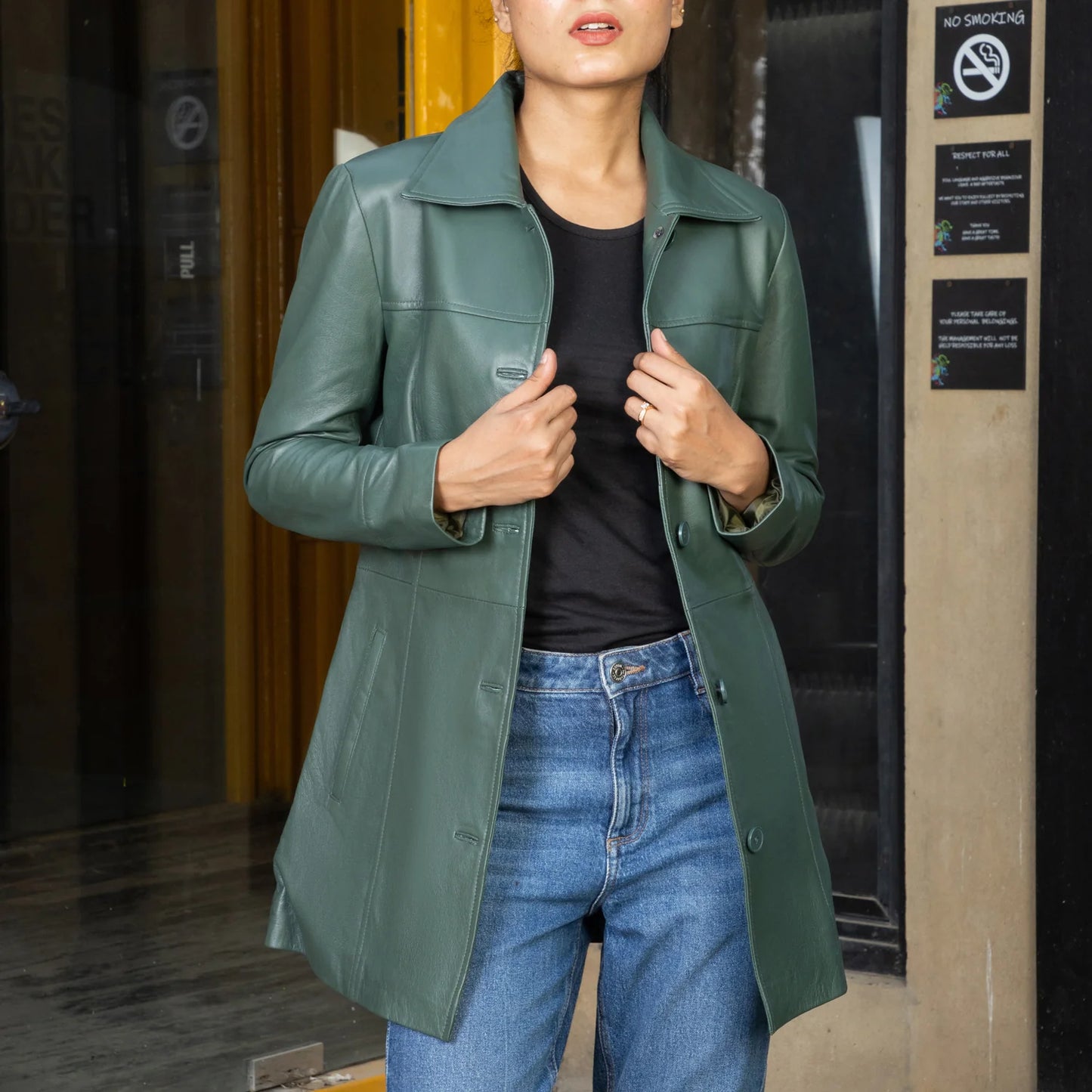 Artist Women’s Real Leather 3/4 Length Car Coat