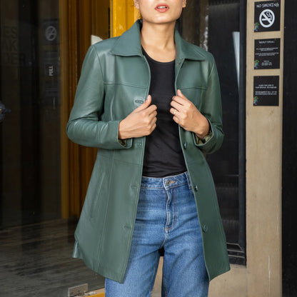 Artist Women’s Real Leather 3/4 Length Car Coat