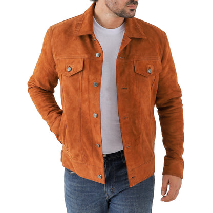 Men’s Premium Suede Leather Trucker Jacket Classic Shirt