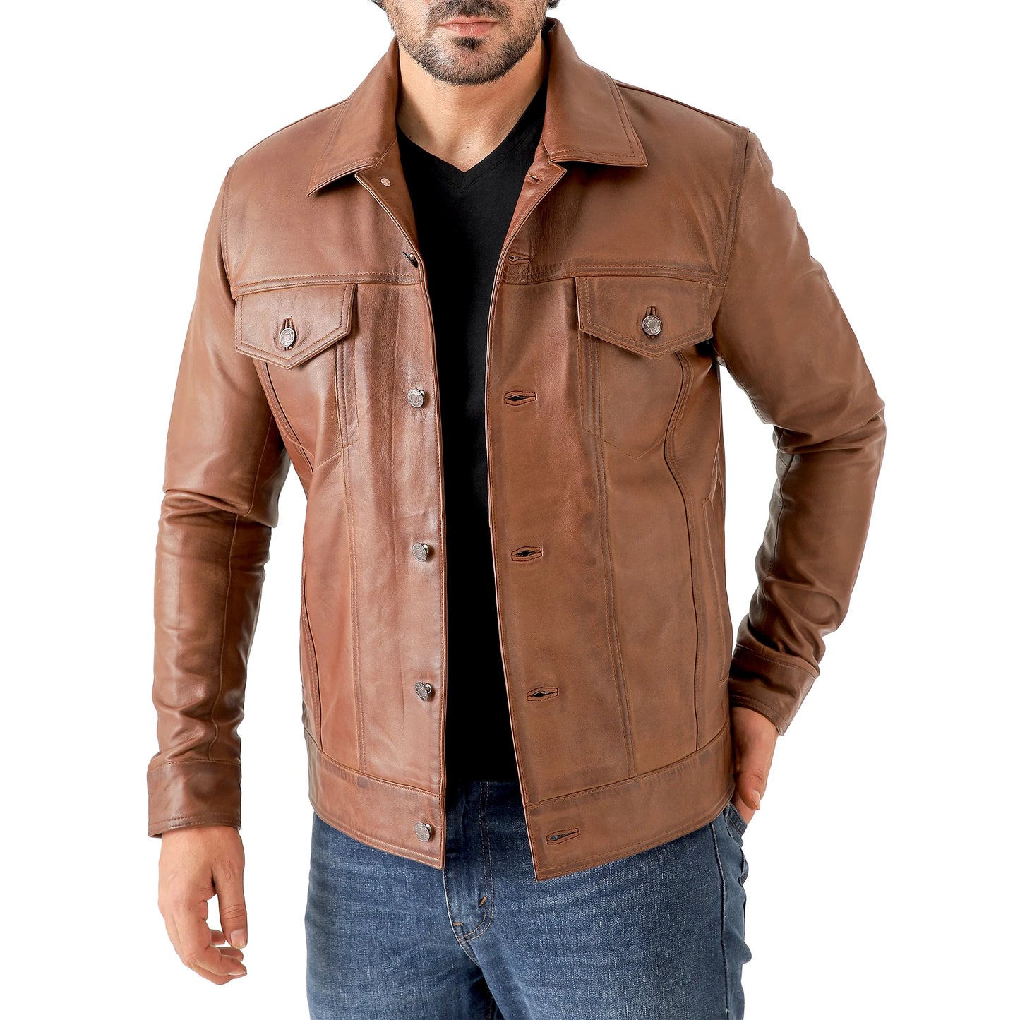 Artist Men’s Leather Trucker Jacket