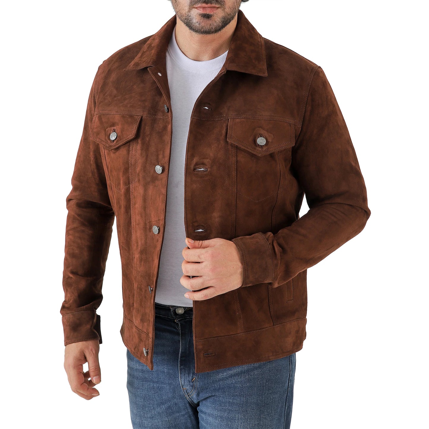 Men’s Premium Suede Leather Trucker Jacket Classic Shirt