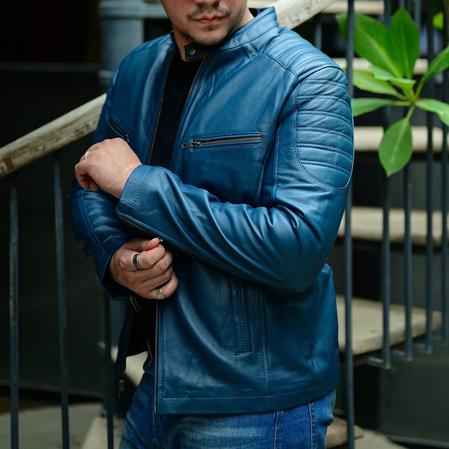 Artist Cafe Racer Vintage Look Motorcycle Lambskin Leather Jacket