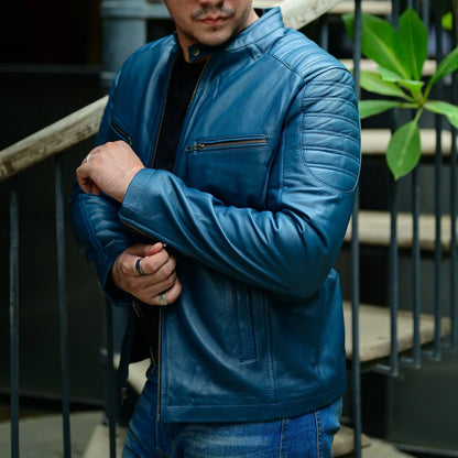 Artist Cafe Racer Vintage Look Motorcycle Lambskin Leather Jacket