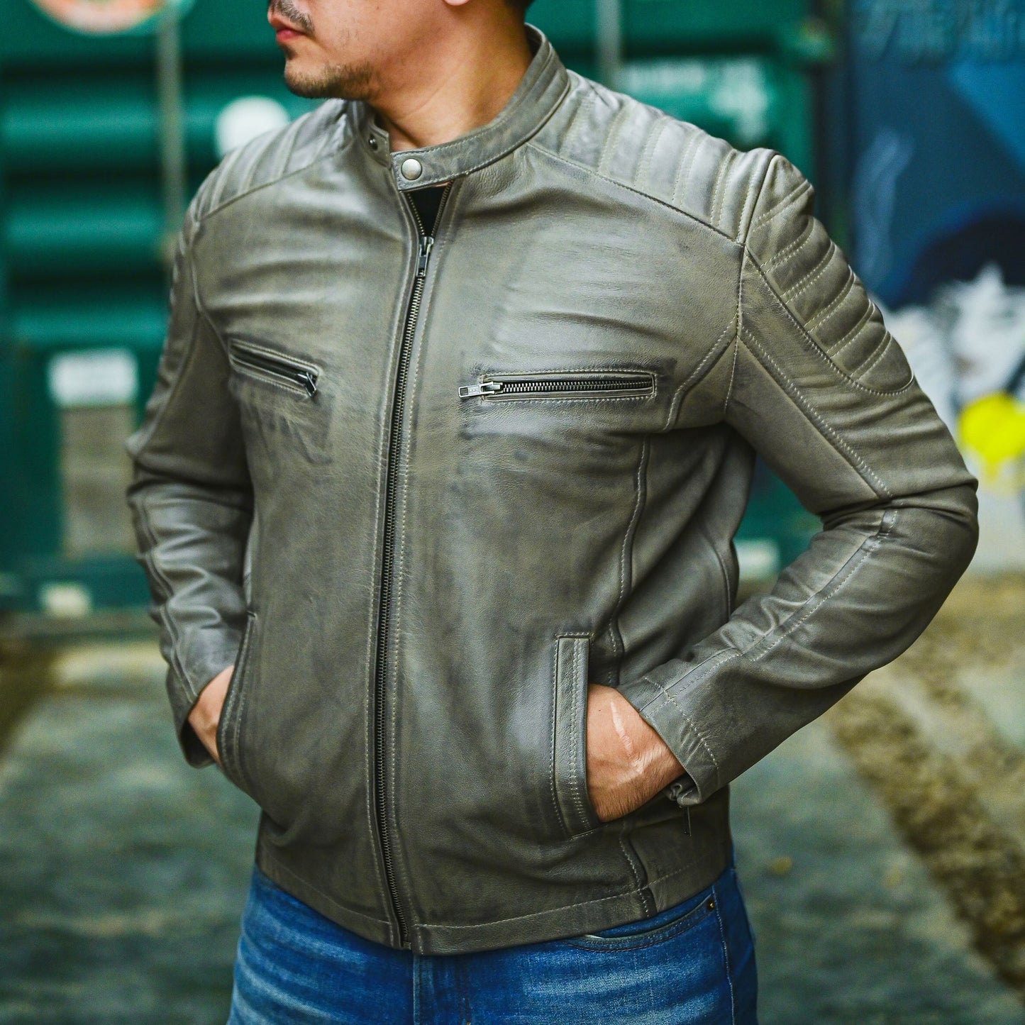 Artist Cafe Racer Vintage Look Motorcycle Lambskin Leather Jacket