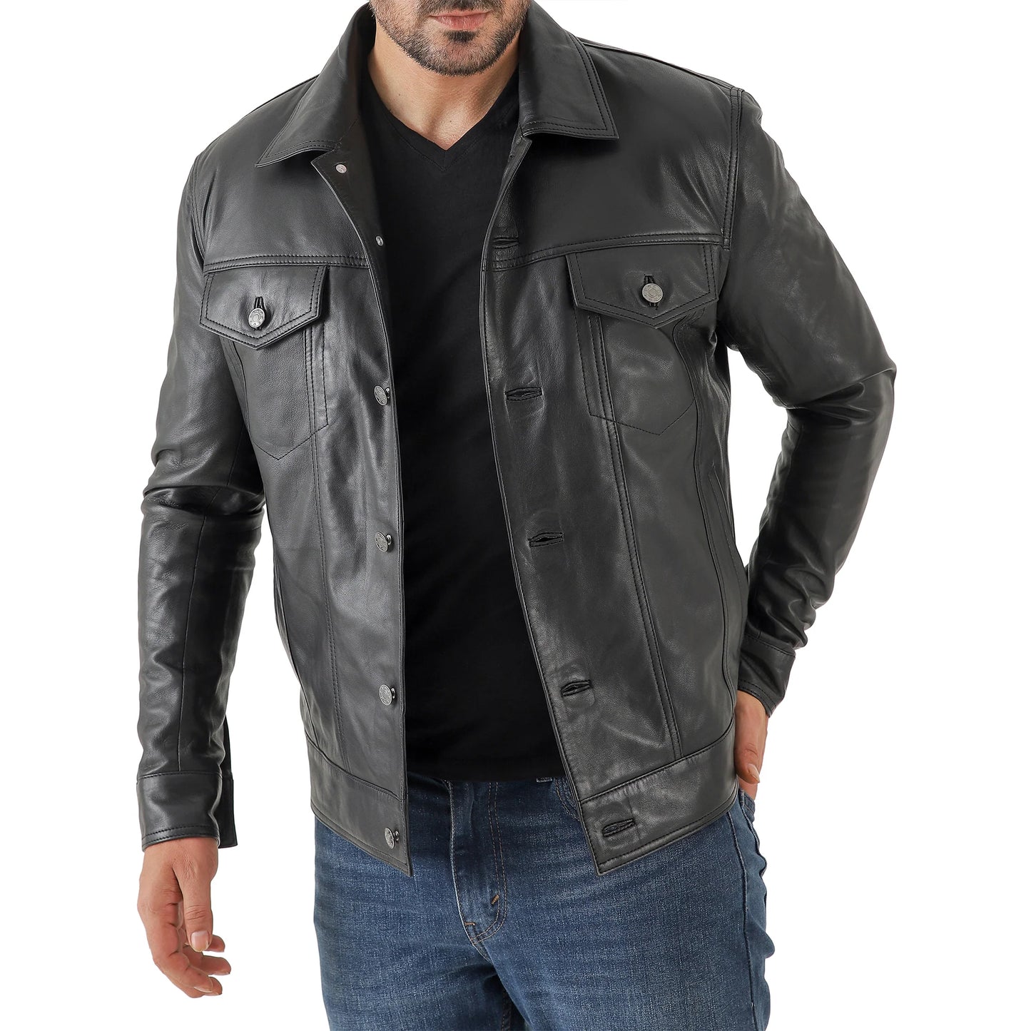Artist Men’s Leather Trucker Jacket
