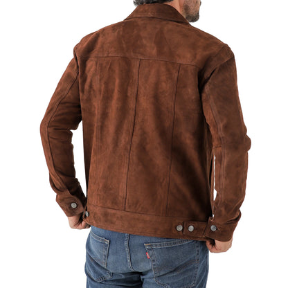 Men’s Premium Suede Leather Trucker Jacket Classic Shirt