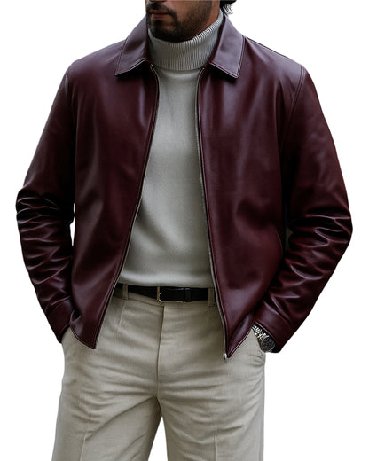 Harrington Burgundy Mens Leather Jacket-Limited Edition
