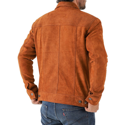 Men’s Premium Suede Leather Trucker Jacket Classic Shirt