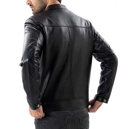Sale Black Mens Pure Sheep Leather Zipper Jacket