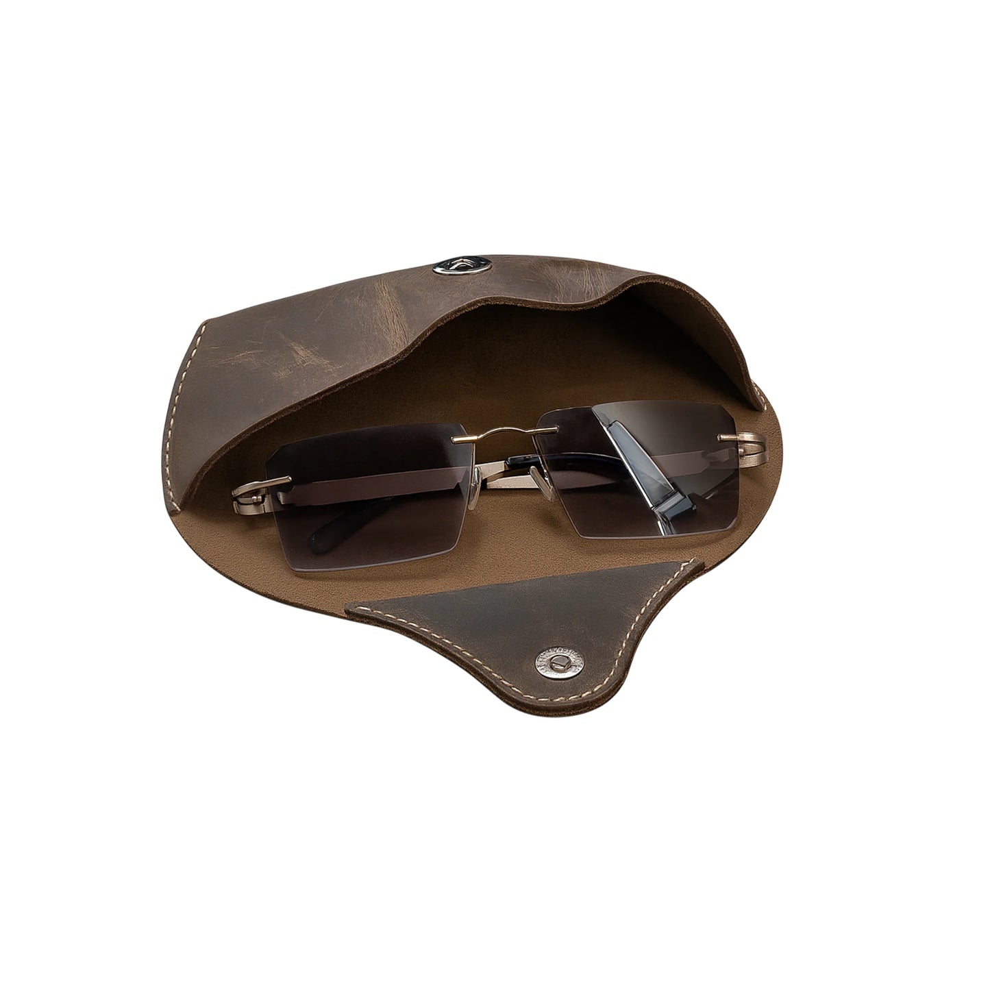 Artist Vintage Leather Eyewear Pouch Classic Protective Case - Vintage Brown