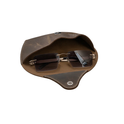 Artist Vintage Leather Eyewear Pouch Classic Protective Case - Vintage Brown