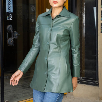 Artist Women’s Real Leather 3/4 Length Car Coat