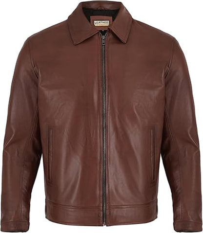 Artist Men's Harrington Collar Shirt Premium Leather Jacket