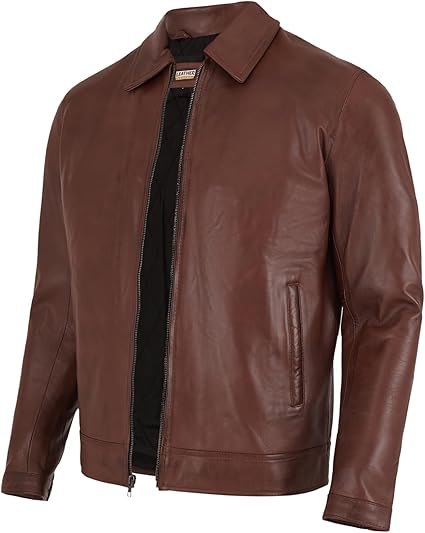 Artist Men's Harrington Collar Shirt Premium Leather Jacket